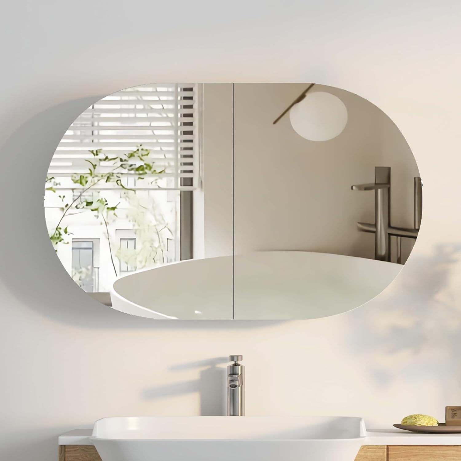 Bathroom Cabinet Mirror - Oval Banyo İlaç Dolabı Aynalı Duvara