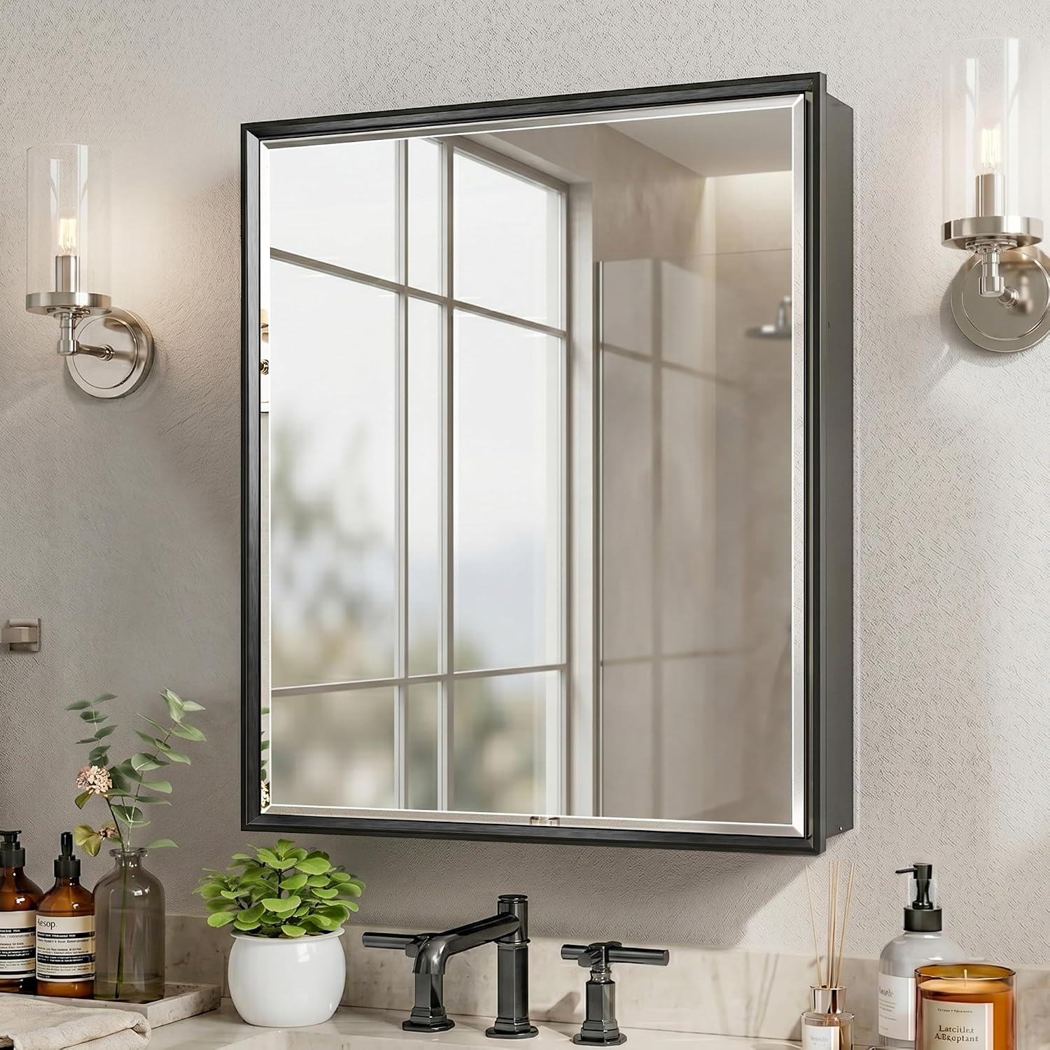 Bathroom Cabinet Mirror - Siyah İlaç Dolabı Aynalı Yüzey Gömme